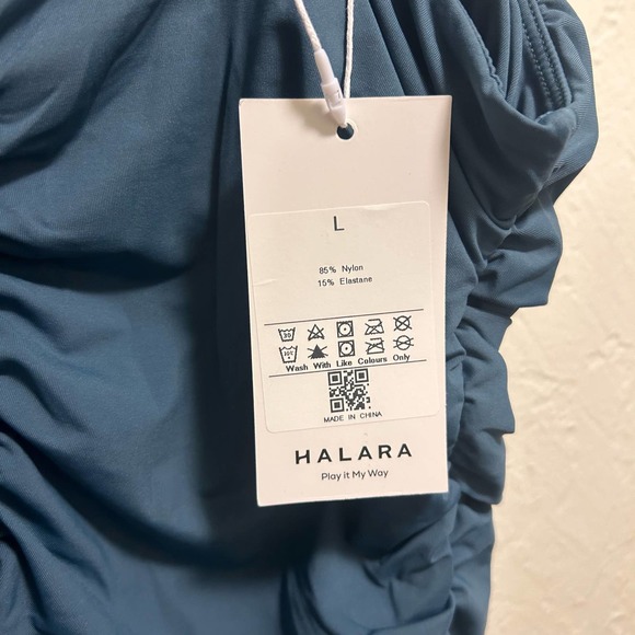 Halara Backless Ruched Bodycon Dress Teal Blue Size L NWT - Picture 7 of 10